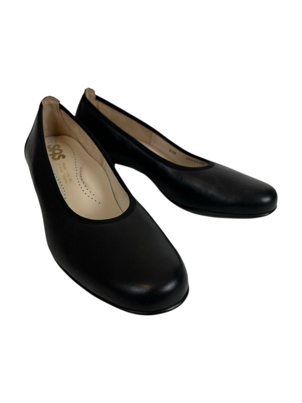 SAS Black Leather Comfort Heels Womens 7.5 Wide USA Classic